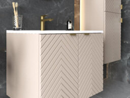 Impact Furniture Bathroom Vanity Unit With Sink Basin 800mm Modern Wall Hung Cabinet Herringbone Beige Cara - thumbnail 2