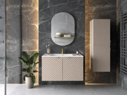 Impact Furniture Bathroom Vanity Unit With Sink Basin 800mm Modern Wall Hung Cabinet Herringbone Beige Cara - thumbnail 9
