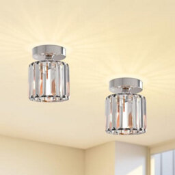 Modern Semi Flush Mount Crystal Ceiling Chandelier Light For Hallway Living Room Dining Room Chrome 2 Pack Without Bulb