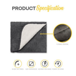 Monhouse Heated Throw - Electric Blanket - Digital Controller - 9Hr Timer, 9 Heat Settings - Double 150X200Cm - Grey Shearling - thumbnail 7