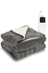 Monhouse Heated Throw - Electric Blanket - Digital Controller - 9Hr Timer, 9 Heat Settings - Double 150X200Cm - Grey Shearling - thumbnail 1