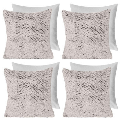 OHS 4 Pack Two Tone Faux Fur Fleece Filled Cushion Covers, Natural - 45 X 45Cm - image 1