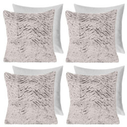 OHS 4 Pack Two Tone Faux Fur Fleece Filled Cushion Covers, Natural - 45 X 45Cm - thumbnail 1