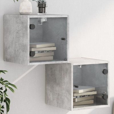 Berkfield Bedside Cabinets With Glass Doors 2 Pcs Concrete Grey 35X37X35 Cm - image 1