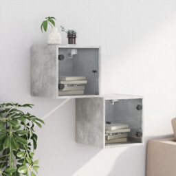 Berkfield Bedside Cabinets With Glass Doors 2 Pcs Concrete Grey 35X37X35 Cm - thumbnail 3