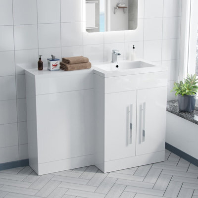 Nes Home Aric 1100mm White Gloss Vanity Unit Right Hand Basin Sink Furniture Cabinet - image 1