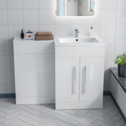 Nes Home Aric 1100mm White Gloss Vanity Unit Right Hand Basin Sink Furniture Cabinet - thumbnail 2