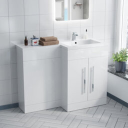 Nes Home Aric 1100mm White Gloss Vanity Unit Right Hand Basin Sink Furniture Cabinet - thumbnail 1