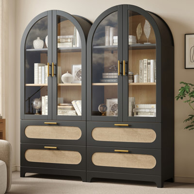 Btm Display Case With Montmartre Archx2, 175X80X40Cm, Bookcase With 2 Drawers & Adjustable Shelves, Retro Design, Black Color - image 1