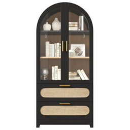 Btm Display Case With Montmartre Archx2, 175X80X40Cm, Bookcase With 2 Drawers & Adjustable Shelves, Retro Design, Black Color - thumbnail 9