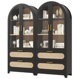 Btm Display Case With Montmartre Archx2, 175X80X40Cm, Bookcase With 2 Drawers & Adjustable Shelves, Retro Design, Black Color - thumbnail 8