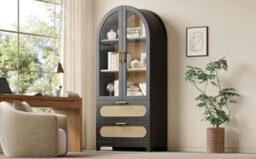 Btm Display Case With Montmartre Archx2, 175X80X40Cm, Bookcase With 2 Drawers & Adjustable Shelves, Retro Design, Black Color - thumbnail 5