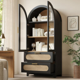 Btm Display Case With Montmartre Archx2, 175X80X40Cm, Bookcase With 2 Drawers & Adjustable Shelves, Retro Design, Black Color - thumbnail 4