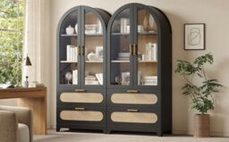 Btm Display Case With Montmartre Archx2, 175X80X40Cm, Bookcase With 2 Drawers & Adjustable Shelves, Retro Design, Black Color - thumbnail 6
