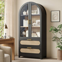 Btm Display Case With Montmartre Archx2, 175X80X40Cm, Bookcase With 2 Drawers & Adjustable Shelves, Retro Design, Black Color - thumbnail 3