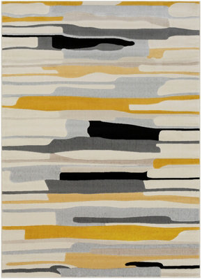Livabliss City-Modern Yellow Grey Beige Graphic Living Dining Bedroom Rug 200 X 275 Cm Easy Care, Non Shedding - image 1