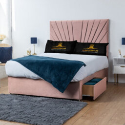 UKBEDFURNITURE Sunrise Pink Plush  Divan Bed Base With 26 Inch Headboard - No Storage - thumbnail 2
