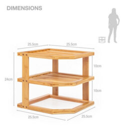 EHC Woodluv 3-Tier Corner Shelf Shelves Unit, Cupboard Organiser, Bathroom Shelf, Corner Organiser, Standing Storage Unit - Bamboo - thumbnail 8