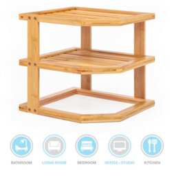 EHC Woodluv 3-Tier Corner Shelf Shelves Unit, Cupboard Organiser, Bathroom Shelf, Corner Organiser, Standing Storage Unit - Bamboo - thumbnail 5