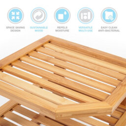 EHC Woodluv 3-Tier Corner Shelf Shelves Unit, Cupboard Organiser, Bathroom Shelf, Corner Organiser, Standing Storage Unit - Bamboo - thumbnail 6
