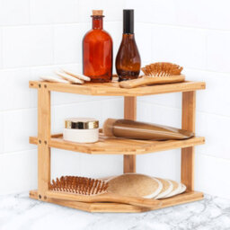 EHC Woodluv 3-Tier Corner Shelf Shelves Unit, Cupboard Organiser, Bathroom Shelf, Corner Organiser, Standing Storage Unit - Bamboo - thumbnail 3