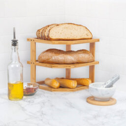 EHC Woodluv 3-Tier Corner Shelf Shelves Unit, Cupboard Organiser, Bathroom Shelf, Corner Organiser, Standing Storage Unit - Bamboo - thumbnail 2