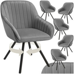 Tectake Set Of 6 Lounge Armchair Living Room Accent Chair 360 Swivel Slim Steel Legs Velvet Fabric   - Grey