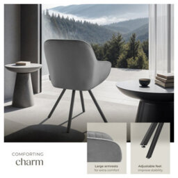 Tectake Set Of 6 Lounge Armchair Living Room Accent Chair 360 Swivel Slim Steel Legs Velvet Fabric   - Grey - thumbnail 4