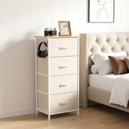 Homcom Fabric Chest Of Drawers, 4 Drawer Dresser For Bedroom, Beige - thumbnail 1