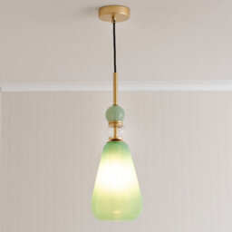 Valuelights Anastasia Green Glass Stacked Gold Detail Ceiling Pendant Light And Bulb - thumbnail 1