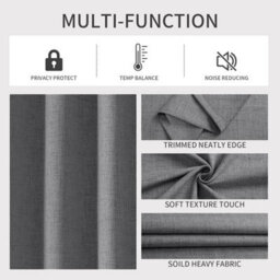 Ameha Charcoal 100%blackout Curtain 66''x72'' Soft Linen Texture Polyester Thermal Insulated Winter Summer Energy Saving Window Curtain - thumbnail 6