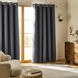 Ameha Charcoal 100%blackout Curtain 66''x72'' Soft Linen Texture Polyester Thermal Insulated Winter Summer Energy Saving Window Curtain - thumbnail 2