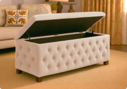 90Cm Wide Empire Ottoman Storage Box With Legs, Cream Velvet Chesterfield Upholstered Ottoman Footstool Coffee Table - thumbnail 5