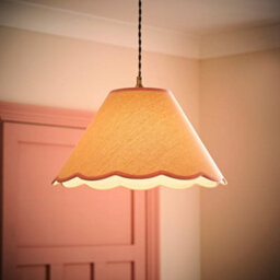 Valuelights Florie Natural Linen Large Tapered Lamp Shade With Scallop Pink Trim (D)41Cm - thumbnail 2