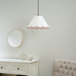 Valuelights Florie Natural Linen Large Tapered Lamp Shade With Scallop Pink Trim (D)41Cm - thumbnail 4