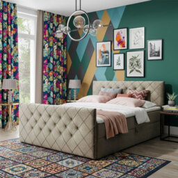 Malaga M Bedroom Upholstered Bed Mdf Laminated Board Hr Foam Bonell Spring Wooden Frame With Topper 180X200 Olive - thumbnail 2