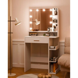 Dressing Table Vanity Desk W/ 7 Shelves & 1 Drawer Adjustable Lighting Brightnes - thumbnail 4