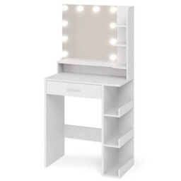 Dressing Table Vanity Desk W/ 7 Shelves & 1 Drawer Adjustable Lighting Brightnes - thumbnail 5