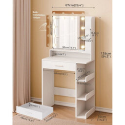 Dressing Table Vanity Desk W/ 7 Shelves & 1 Drawer Adjustable Lighting Brightnes - thumbnail 2