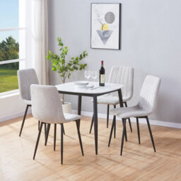 Core Products Aspen Gloss White Sintered Stone Square Table & 4 Light Grey Cord Fabric Chair Dining Set - thumbnail 1