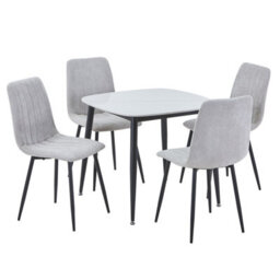Core Products Aspen Gloss White Sintered Stone Square Table & 4 Light Grey Cord Fabric Chair Dining Set - thumbnail 2