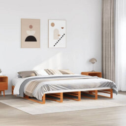Berkfield Bed Frame Without Mattress Wax Brown 180X200 Cm Super King Solid Wood Pine - thumbnail 1