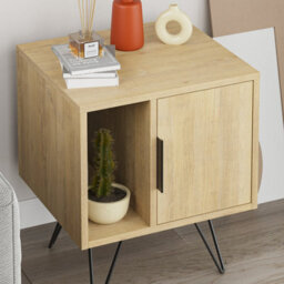 Decortie Glynn Modern Bedside Table Nightstand Metal Hairpin Legs 50Cm Storage Oak Bedroom - thumbnail 5