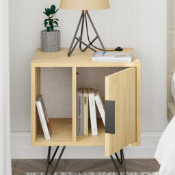 Decortie Glynn Modern Bedside Table Nightstand Metal Hairpin Legs 50Cm Storage Oak Bedroom - thumbnail 6