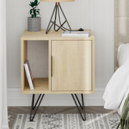 Decortie Glynn Modern Bedside Table Nightstand Metal Hairpin Legs 50Cm Storage Oak Bedroom - thumbnail 7