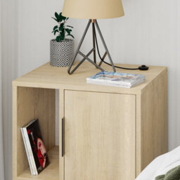 Decortie Glynn Modern Bedside Table Nightstand Metal Hairpin Legs 50Cm Storage Oak Bedroom - thumbnail 8