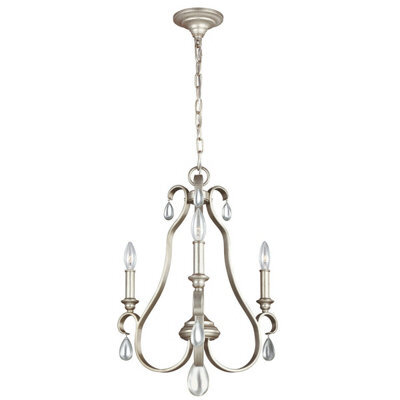 Elegant 3 Bulb Chandelier Pendant Light In Sunrise Silver Finish With E14 Led Compatibility