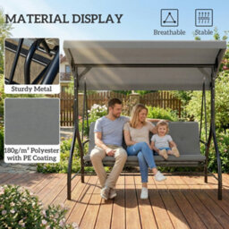 Outsunny 3 Seater Canopy Swing Chair Porch Hammock Bed, Light Grey - thumbnail 7