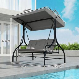 Outsunny 3 Seater Canopy Swing Chair Porch Hammock Bed, Light Grey - thumbnail 3