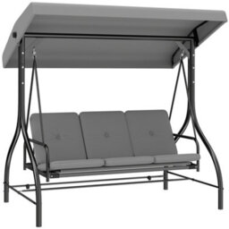 Outsunny 3 Seater Canopy Swing Chair Porch Hammock Bed, Light Grey - thumbnail 2